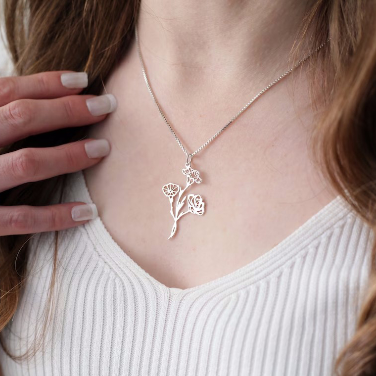Combined BirthFlower Bouquet Necklace For Mother's Day